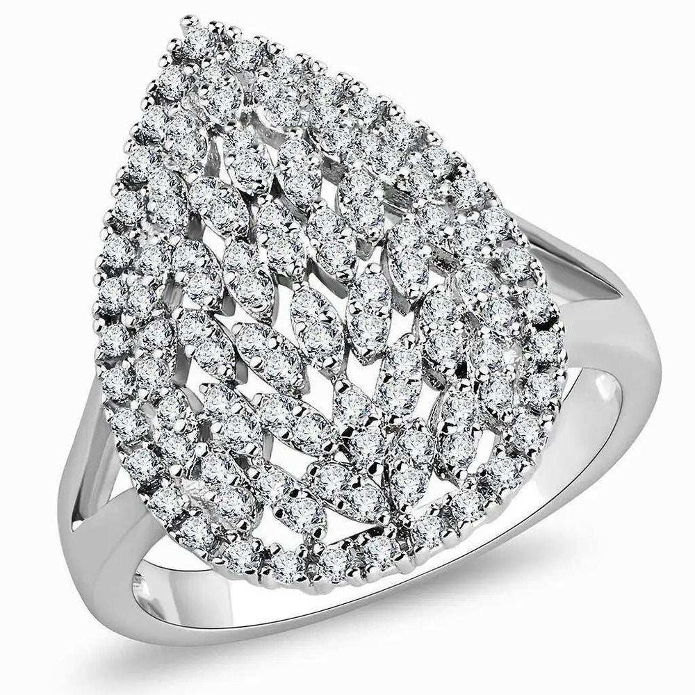 Alamode Rhodium Brass Ring with AAA Grade CZ in Clear - Alamode - Flyclothing LLC