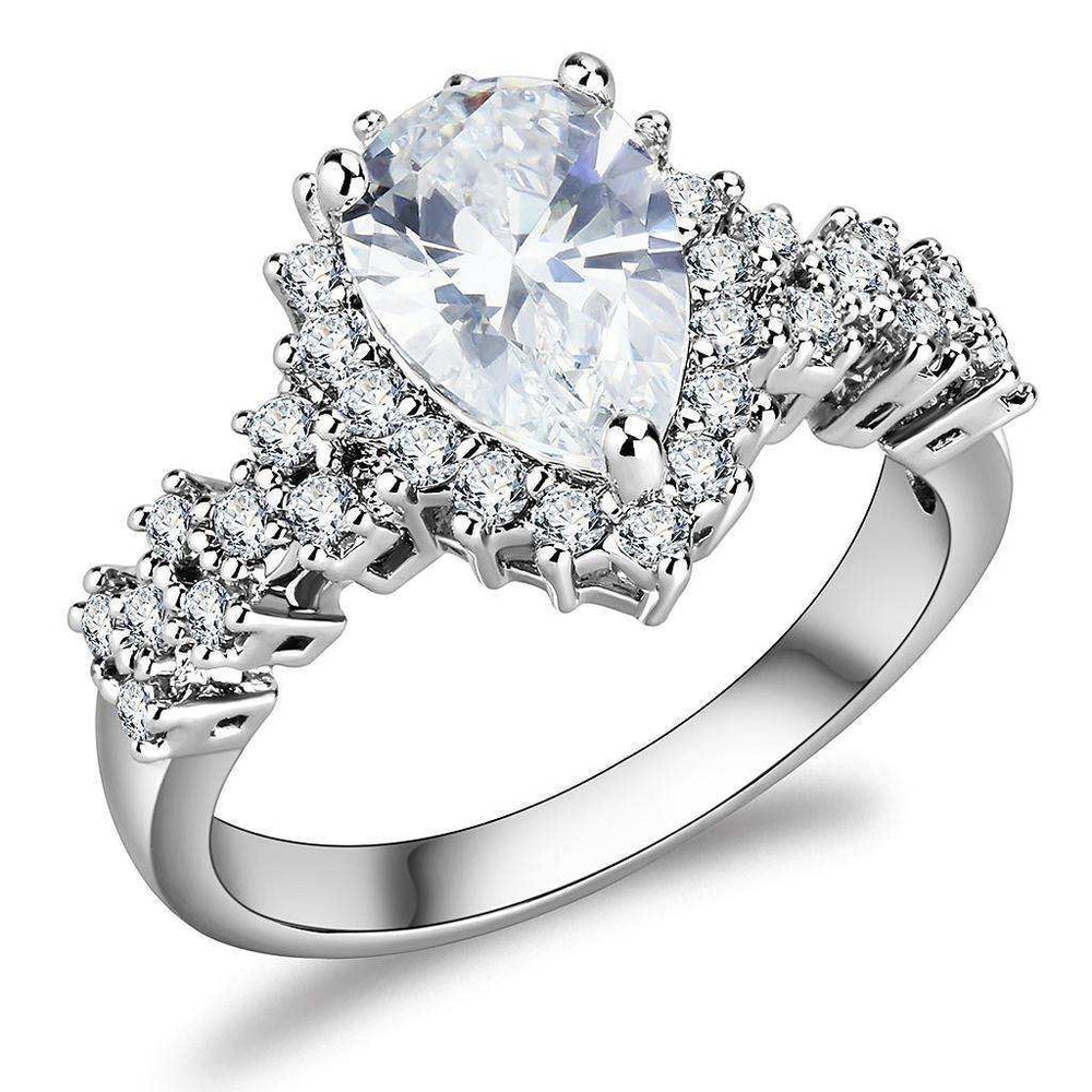 Alamode Rhodium Brass Ring with AAA Grade CZ in Clear - Alamode - Flyclothing LLC