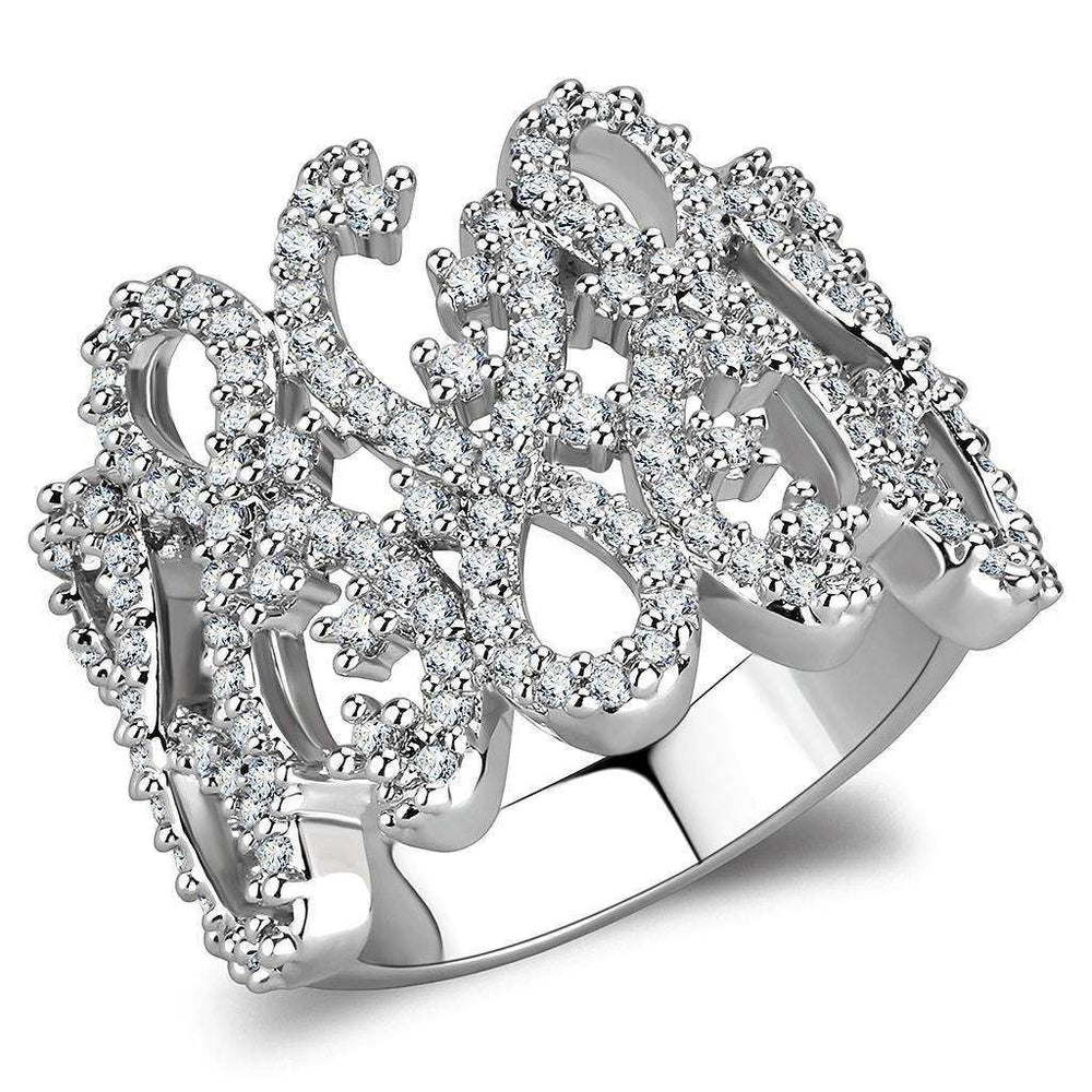 Alamode Rhodium Brass Ring with AAA Grade CZ in Clear - Alamode - Flyclothing LLC