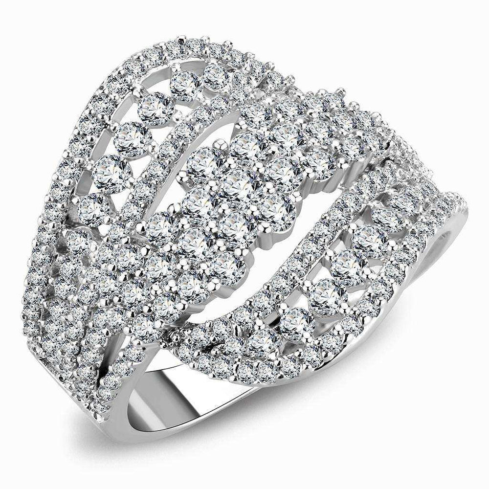 Alamode Rhodium Brass Ring with AAA Grade CZ in Clear - Alamode - Flyclothing LLC