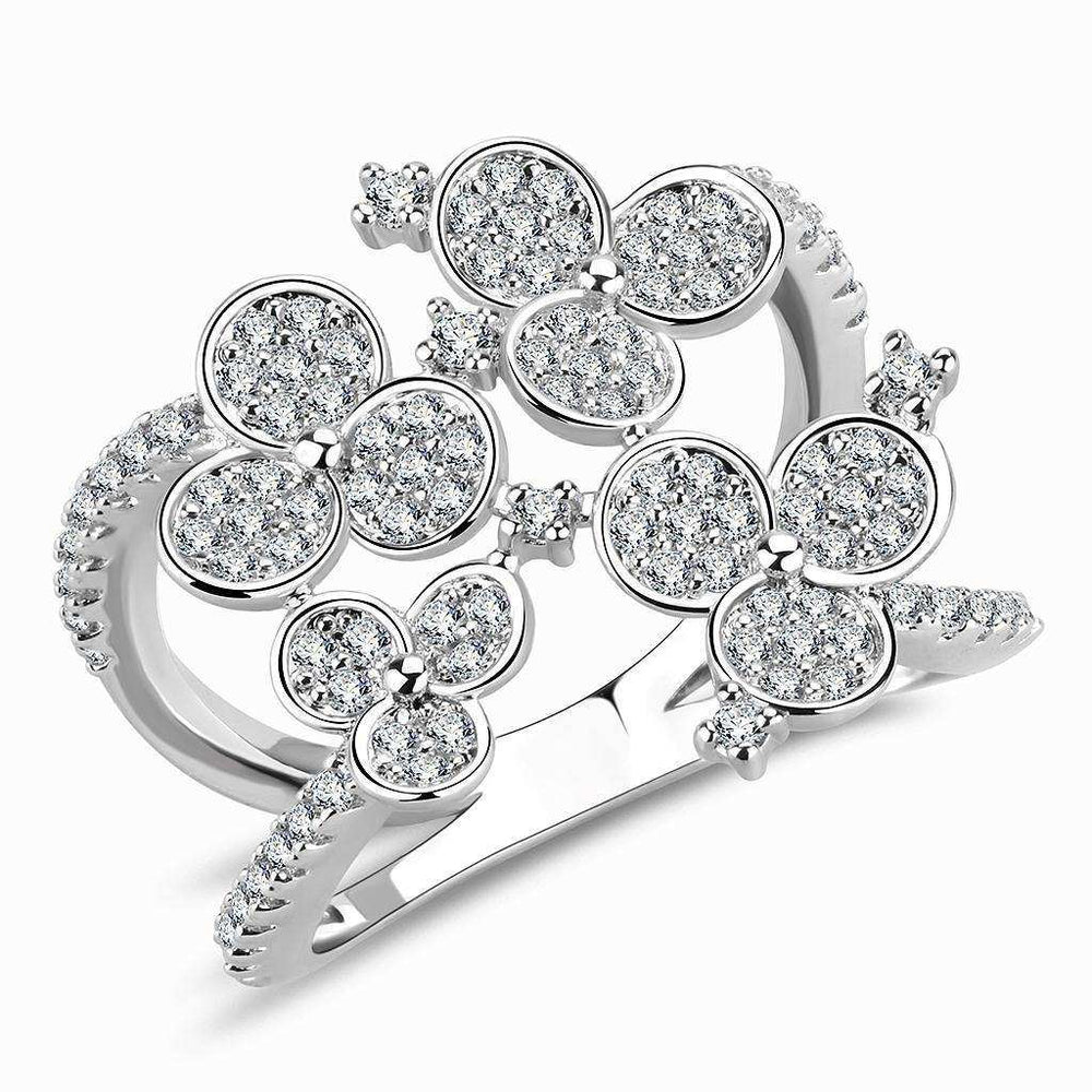 Alamode Rhodium Brass Ring with AAA Grade CZ in Clear - Alamode - Flyclothing LLC