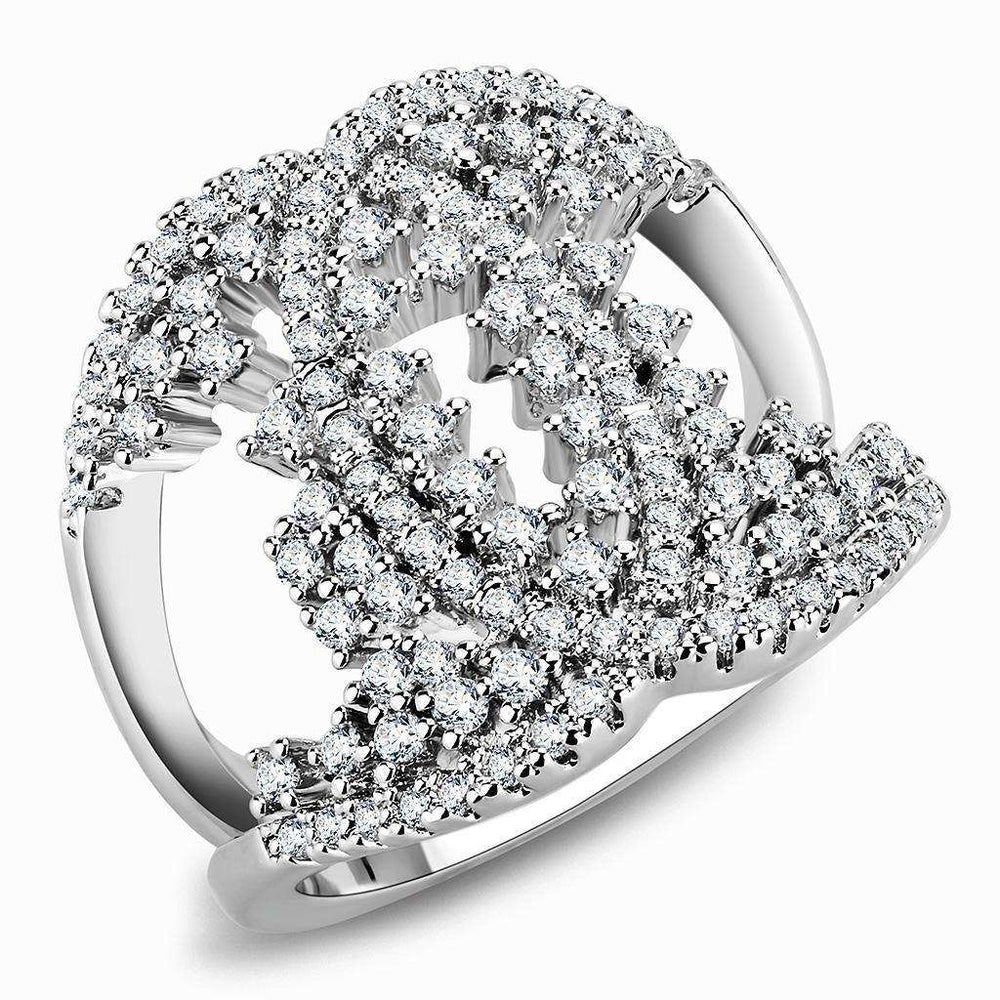 Alamode Rhodium Brass Ring with AAA Grade CZ in Clear - Alamode - Flyclothing LLC