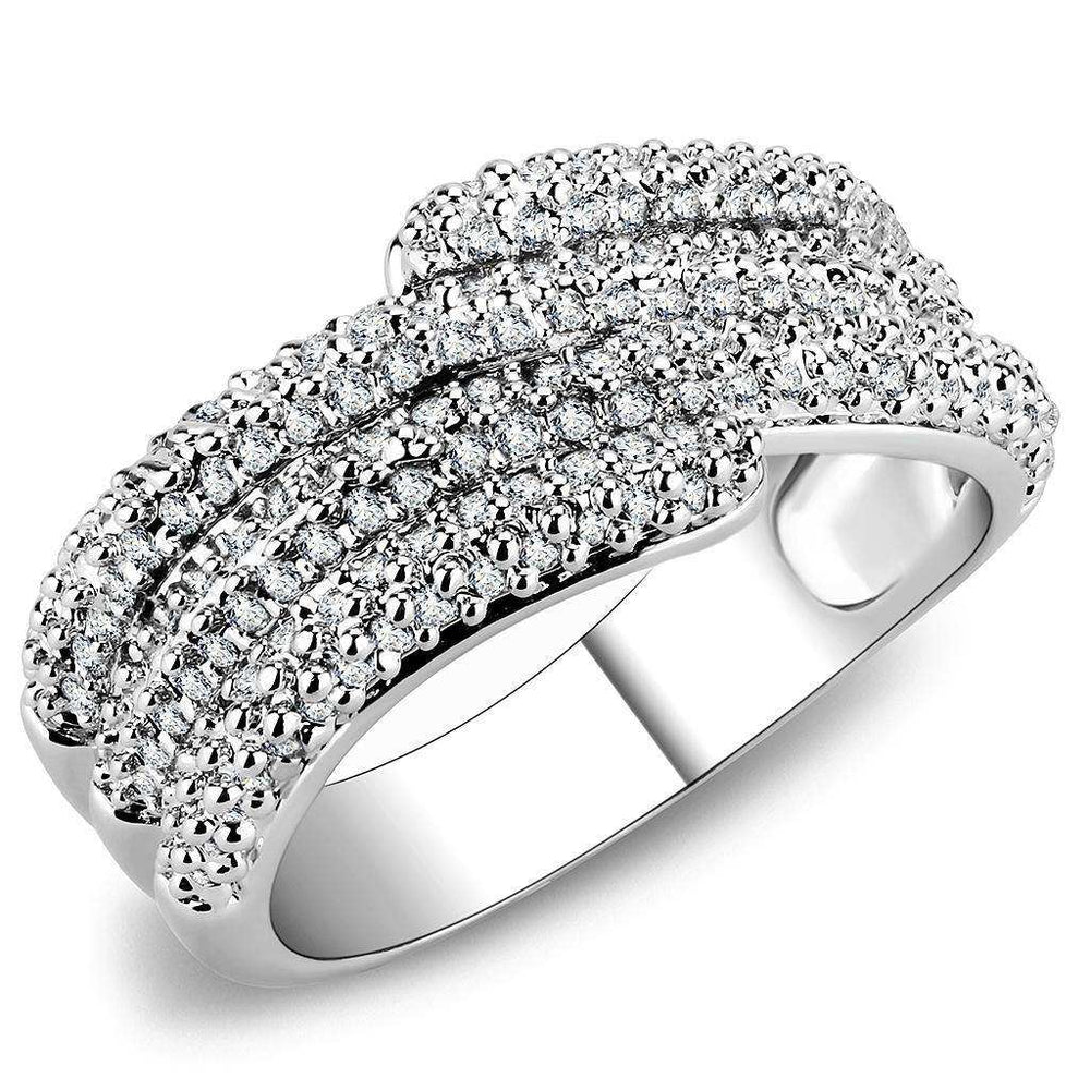 Alamode Rhodium Brass Ring with AAA Grade CZ in Clear - Alamode - Flyclothing LLC