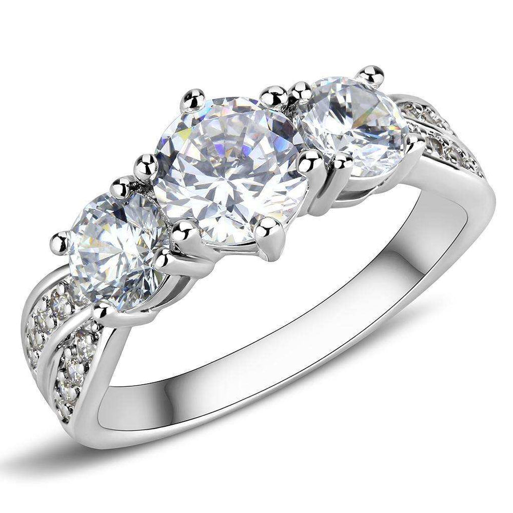 Alamode Rhodium Brass Ring with AAA Grade CZ in Clear - Alamode - Flyclothing LLC