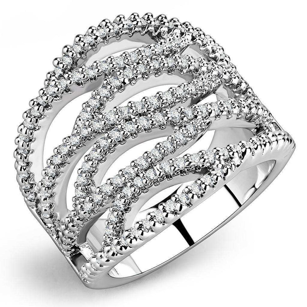 Alamode Rhodium Brass Ring with AAA Grade CZ in Clear - Alamode - Flyclothing LLC