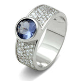 Alamode Rhodium Brass Ring with Synthetic Synthetic Glass in Light Sapphire - Alamode - Flyclothing LLC