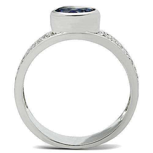 Alamode Rhodium Brass Ring with Synthetic Synthetic Glass in Light Sapphire - Alamode - Flyclothing LLC