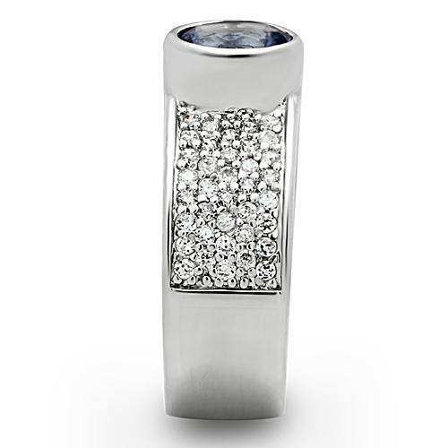 Alamode Rhodium Brass Ring with Synthetic Synthetic Glass in Light Sapphire - Alamode - Flyclothing LLC