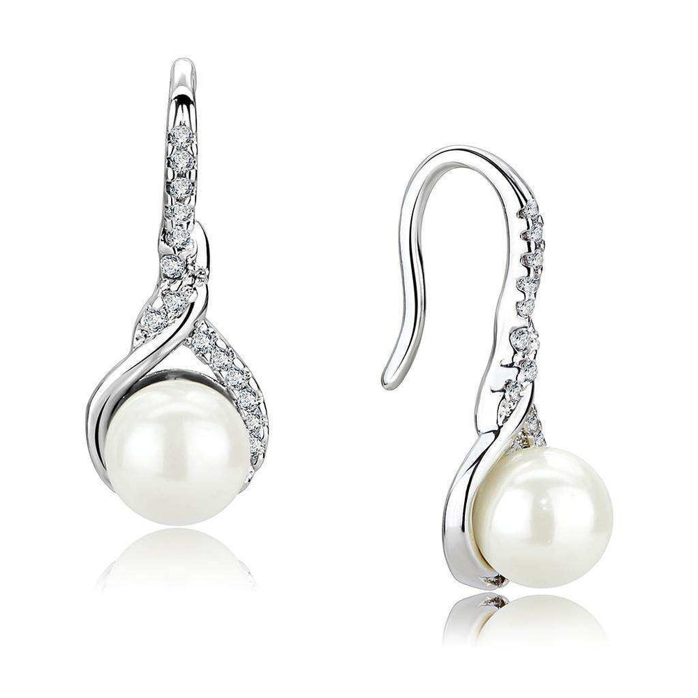 Alamode Rhodium Brass Earrings with Synthetic Pearl in White - Alamode - Flyclothing LLC