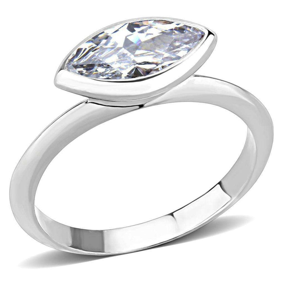 Alamode Rhodium Brass Ring with AAA Grade CZ in Clear - Alamode - Flyclothing LLC