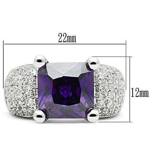 Alamode Rhodium Brass Ring with AAA Grade CZ in Amethyst - Alamode - Flyclothing LLC