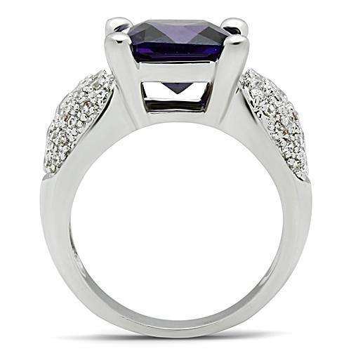 Alamode Rhodium Brass Ring with AAA Grade CZ in Amethyst - Alamode - Flyclothing LLC