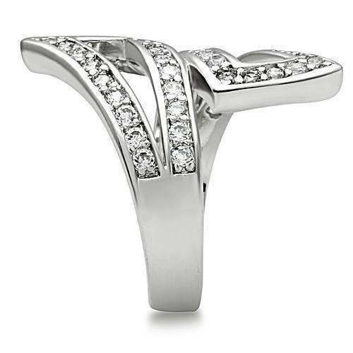 Alamode Rhodium Brass Ring with AAA Grade CZ in Clear - Alamode - Flyclothing LLC