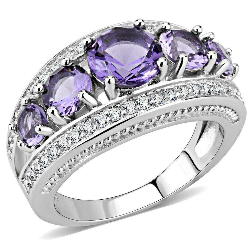 Alamode Rhodium Brass Ring with Synthetic in Amethyst - Alamode - Flyclothing LLC