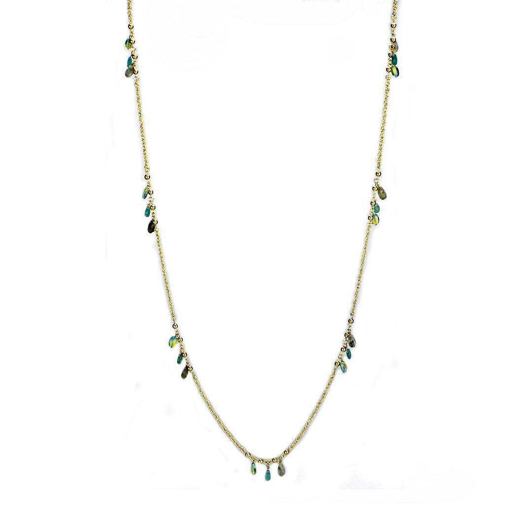 Alamode Gold Brass Necklace with Synthetic Jade in Emerald - Alamode - Flyclothing LLC