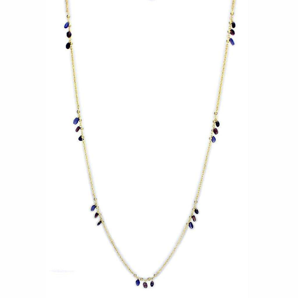 Alamode Gold Brass Necklace with Semi-Precious Amethyst Crystal in Amethyst - Alamode - Flyclothing LLC