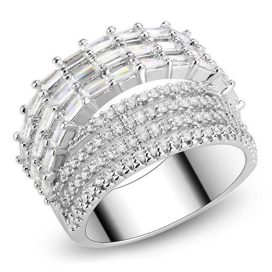 Alamode Rhodium Brass Ring with AAA Grade CZ in Clear - Alamode - Flyclothing LLC