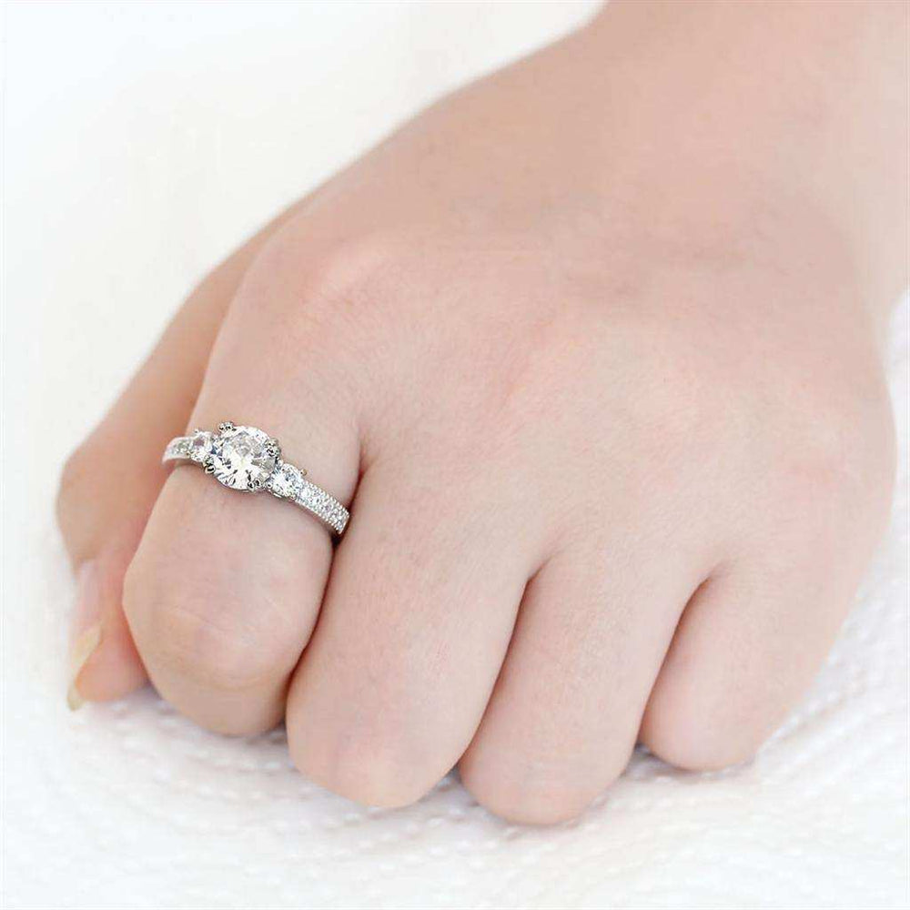 Alamode Rhodium Brass Ring with AAA Grade CZ in Clear - Alamode - Flyclothing LLC