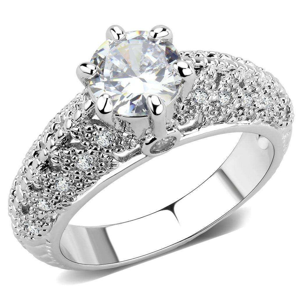 Alamode Rhodium Brass Ring with AAA Grade CZ in Clear - Alamode - Flyclothing LLC