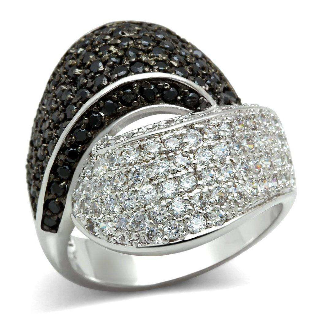 Alamode Rhodium + Ruthenium Brass Ring with AAA Grade CZ in Jet - Alamode - Flyclothing LLC