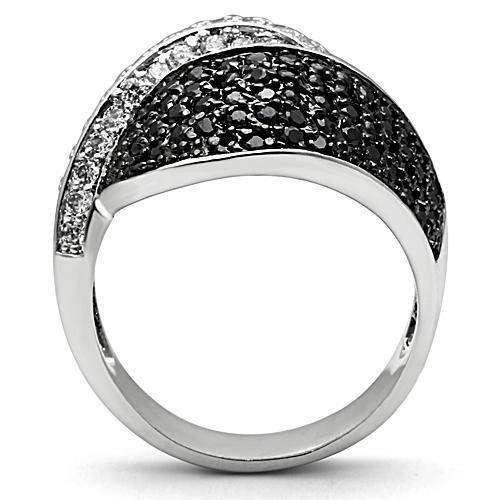 Alamode Rhodium + Ruthenium Brass Ring with AAA Grade CZ in Jet - Alamode - Flyclothing LLC
