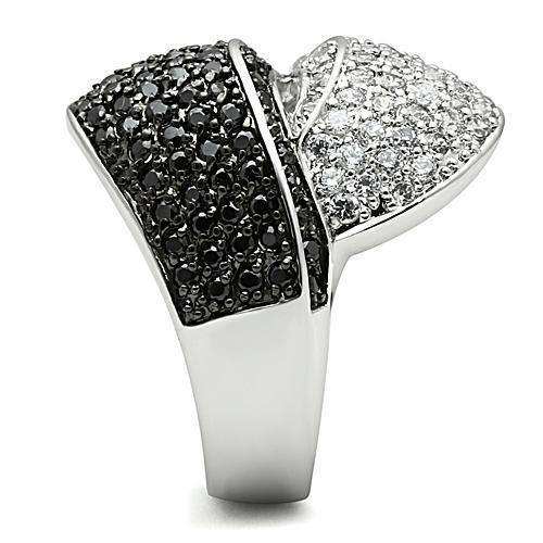 Alamode Rhodium + Ruthenium Brass Ring with AAA Grade CZ in Jet - Alamode - Flyclothing LLC
