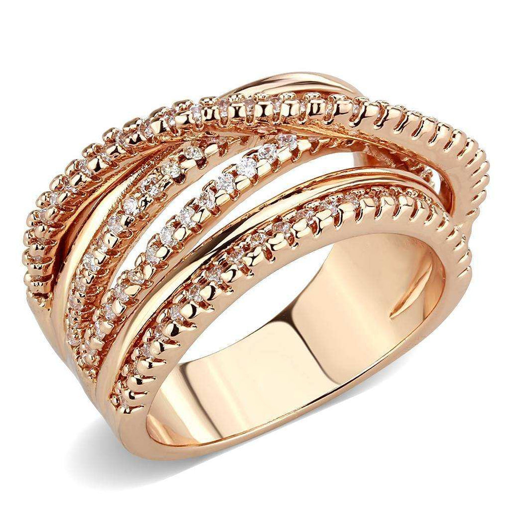 Alamode Rose Gold Brass Ring with AAA Grade CZ in Clear - Alamode - Flyclothing LLC