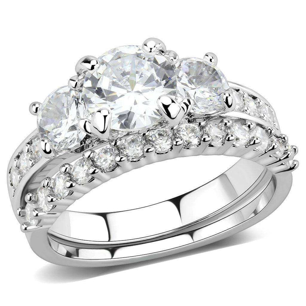 Alamode Rhodium Brass Ring with AAA Grade CZ in Clear - Alamode - Flyclothing LLC