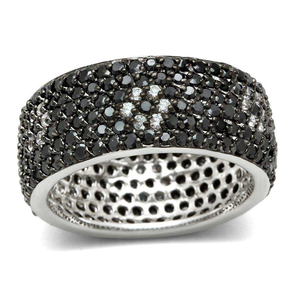 Alamode Rhodium + Ruthenium Brass Ring with AAA Grade CZ in Jet - Alamode - Flyclothing LLC