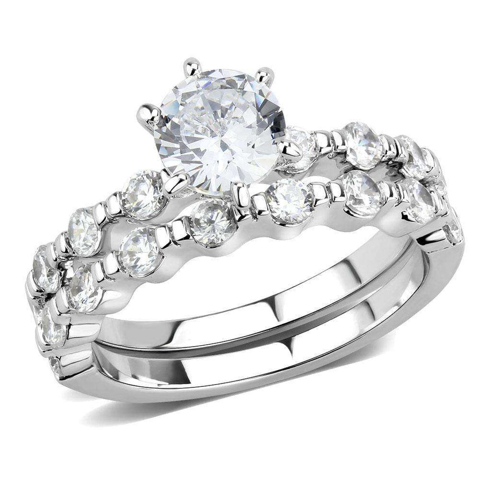 Alamode Rhodium Brass Ring with AAA Grade CZ in Clear - Alamode - Flyclothing LLC