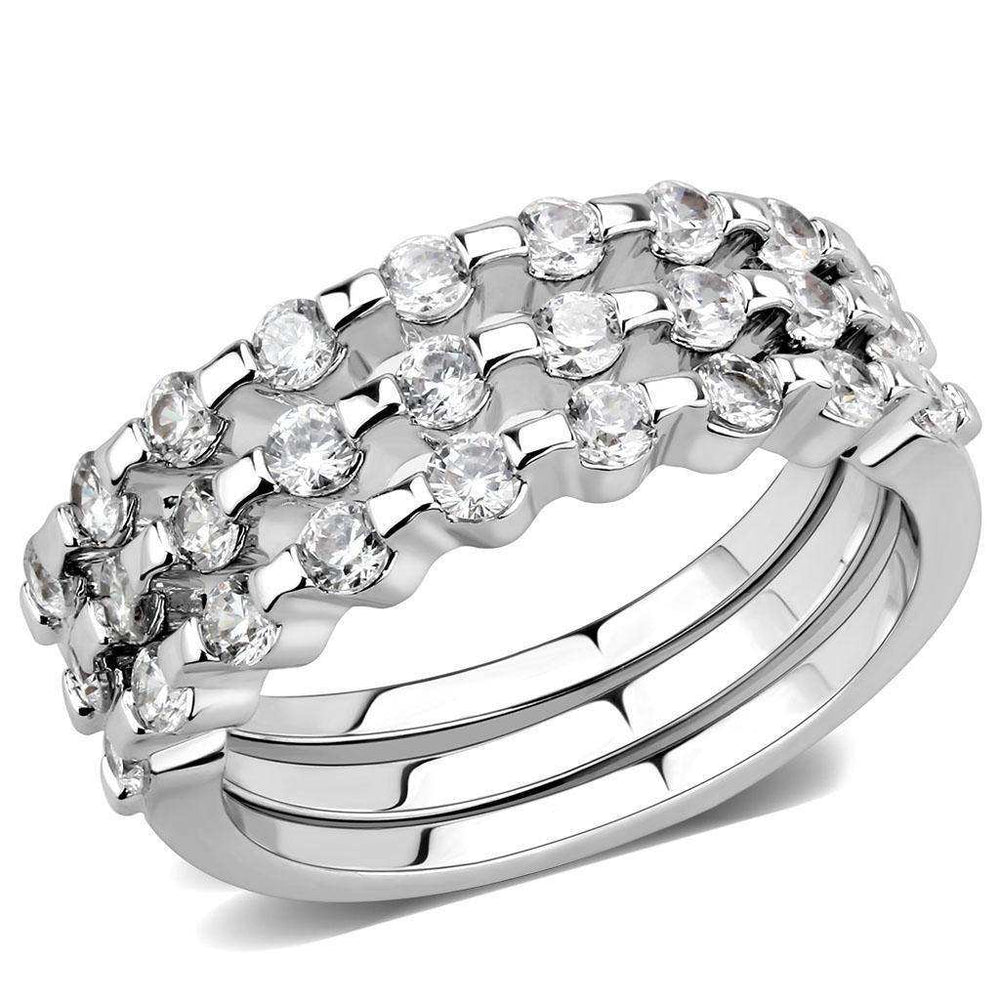 Alamode Rhodium Brass Ring with AAA Grade CZ in Clear - Alamode - Flyclothing LLC