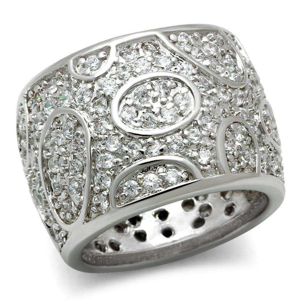 Alamode Rhodium Brass Ring with AAA Grade CZ in Clear - Alamode - Flyclothing LLC