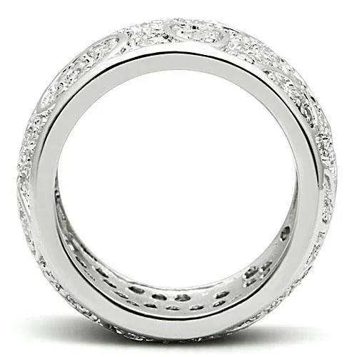 Alamode Rhodium Brass Ring with AAA Grade CZ in Clear - Alamode - Flyclothing LLC