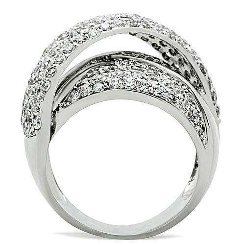 Alamode Rhodium Brass Ring with AAA Grade CZ in Clear - Alamode - Flyclothing LLC