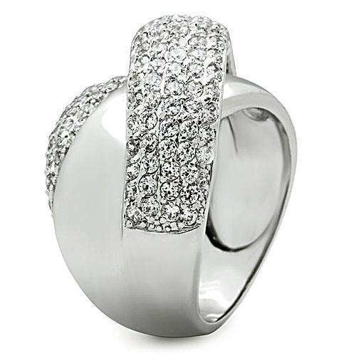 Alamode Rhodium Brass Ring with AAA Grade CZ in Clear - Alamode - Flyclothing LLC