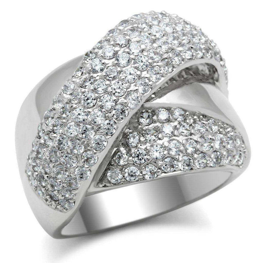 Alamode Rhodium Brass Ring with AAA Grade CZ in Clear - Alamode - Flyclothing LLC