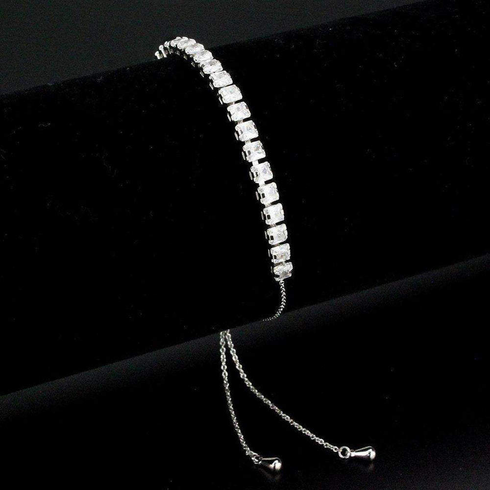 Alamode Rhodium Brass Bracelet with AAA Grade CZ in Clear - Alamode - Flyclothing LLC