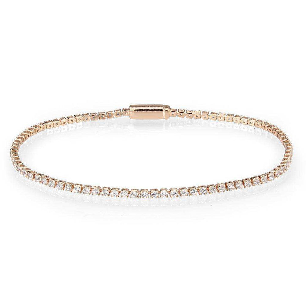Alamode Rose Gold Brass Bracelet with AAA Grade CZ in Clear - Alamode - Flyclothing LLC