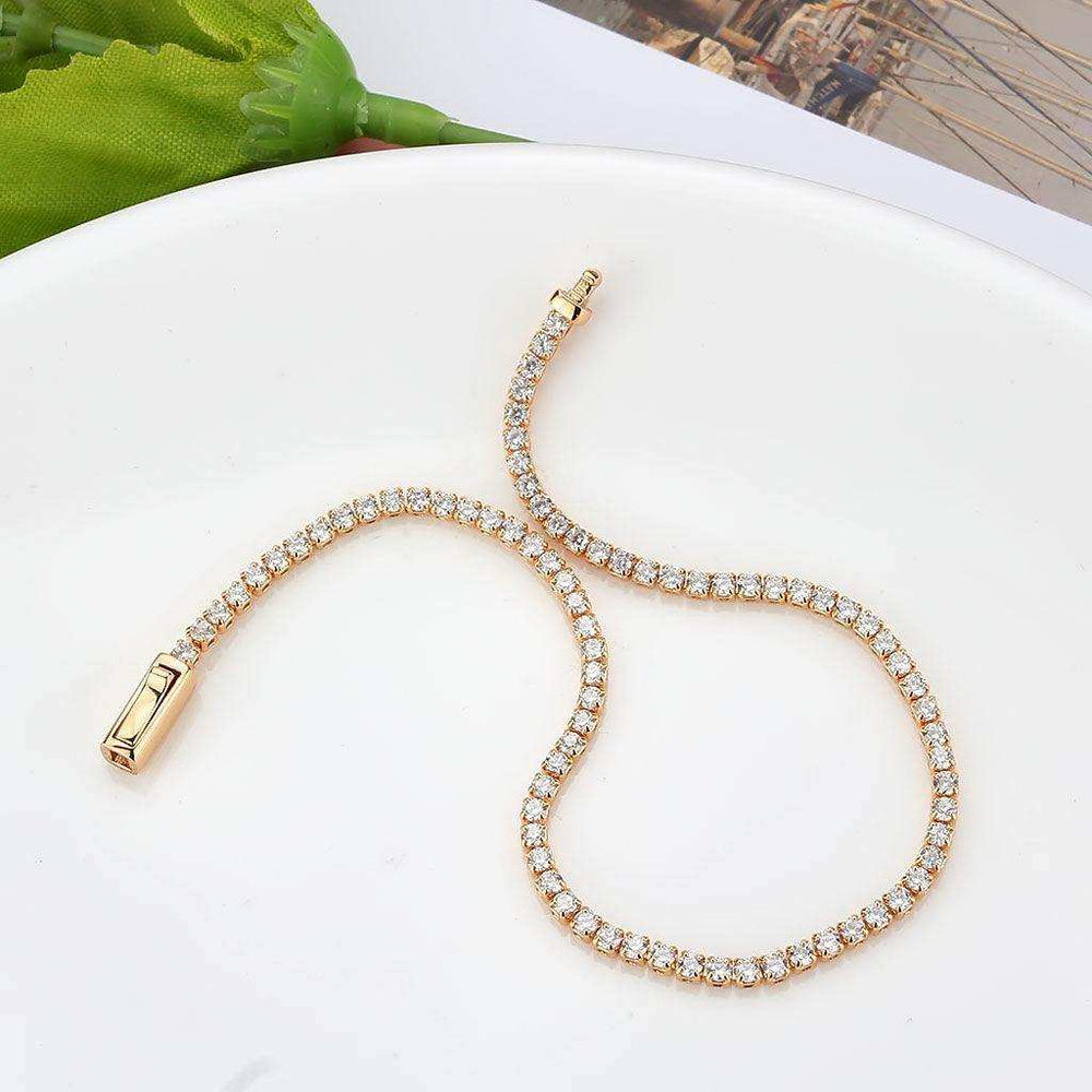 Alamode Rose Gold Brass Bracelet with AAA Grade CZ in Clear - Alamode - Flyclothing LLC