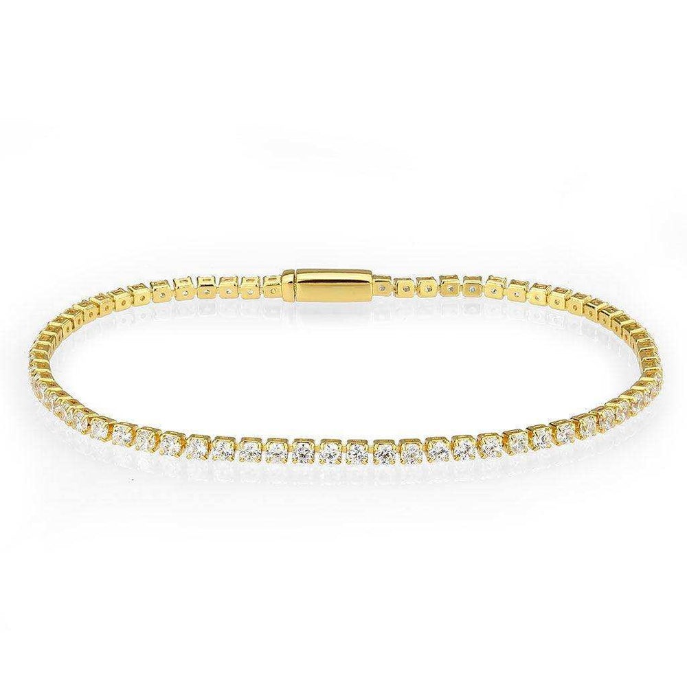 Alamode Gold Brass Bracelet with AAA Grade CZ in Clear - Alamode - Flyclothing LLC