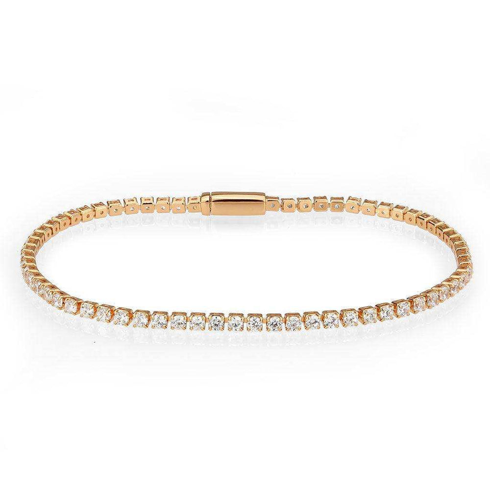 Alamode Rose Gold Brass Bracelet with AAA Grade CZ in Clear - Alamode - Flyclothing LLC