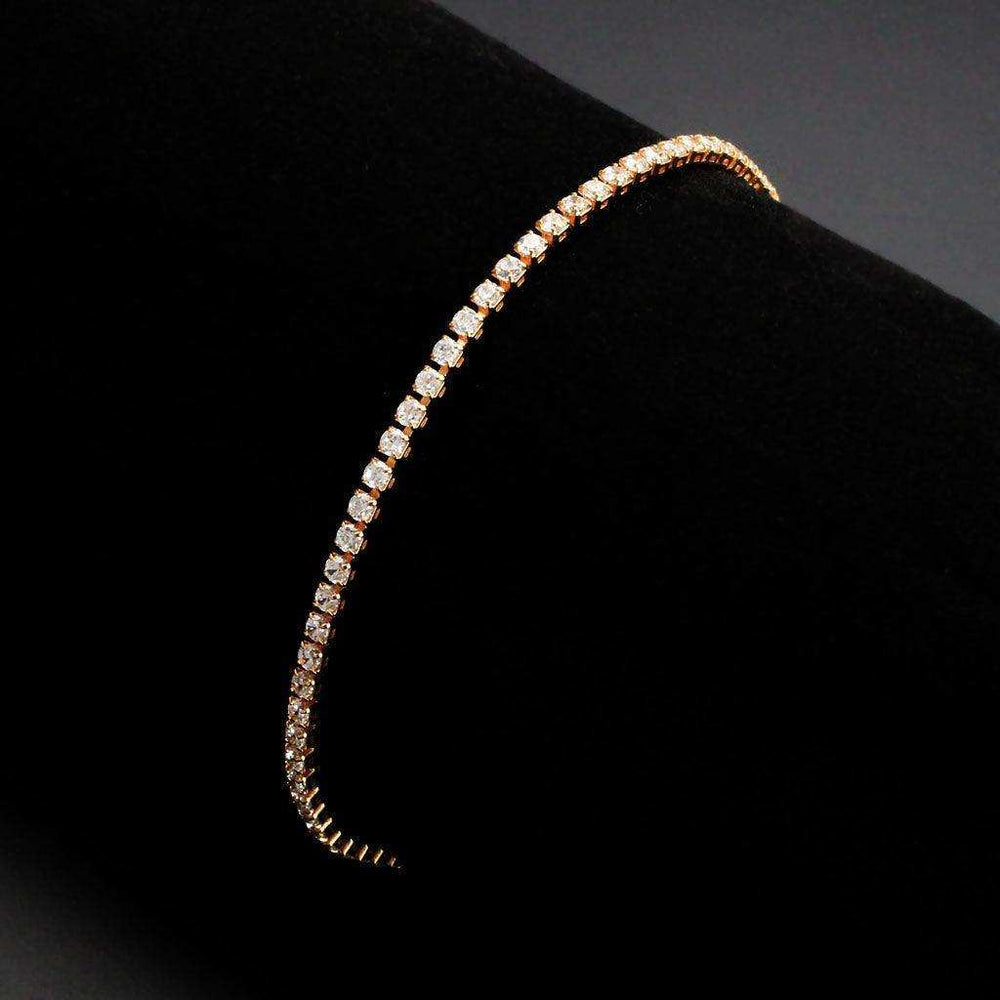 Alamode Rose Gold Brass Bracelet with AAA Grade CZ in Clear - Alamode - Flyclothing LLC