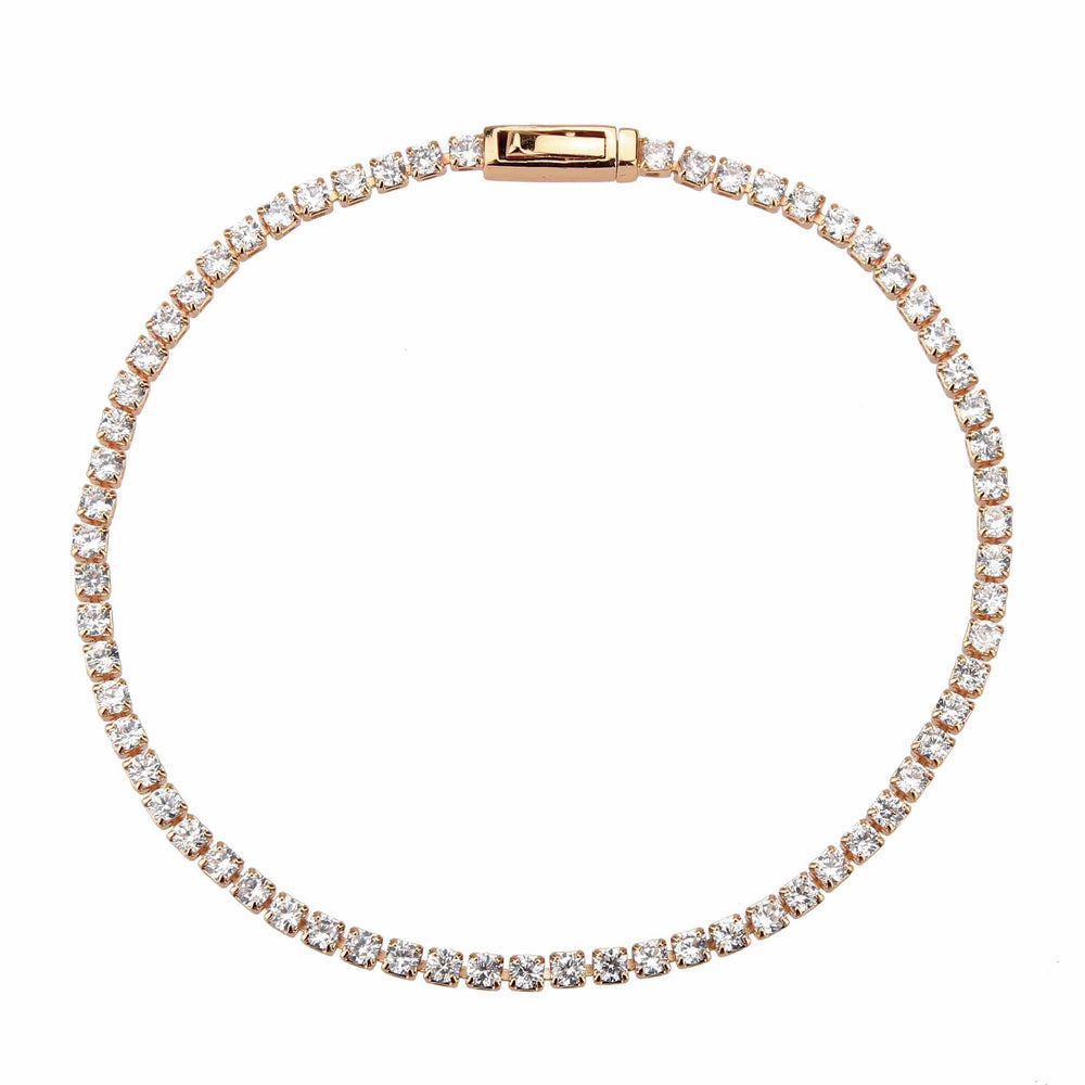 Alamode Rose Gold Brass Bracelet with AAA Grade CZ in Clear - Alamode - Flyclothing LLC