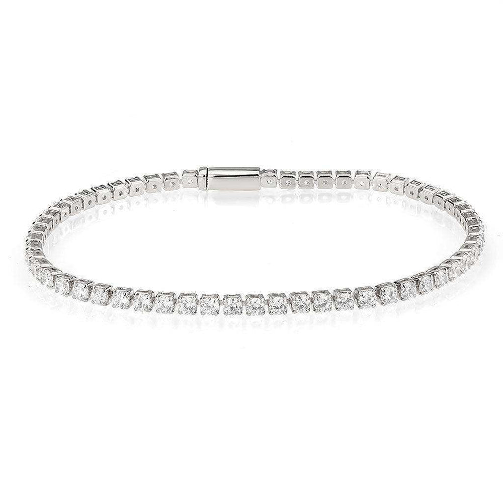 Alamode Rhodium Brass Bracelet with AAA Grade CZ in Clear - Alamode - Flyclothing LLC