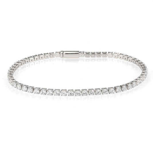 Alamode Rhodium Brass Bracelet with AAA Grade CZ in Clear - Alamode - Flyclothing LLC