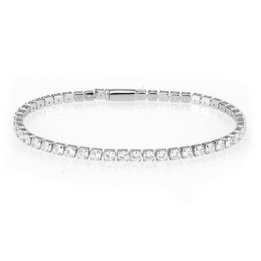 Alamode Rhodium Brass Bracelet with AAA Grade CZ in Clear - Alamode - Flyclothing LLC