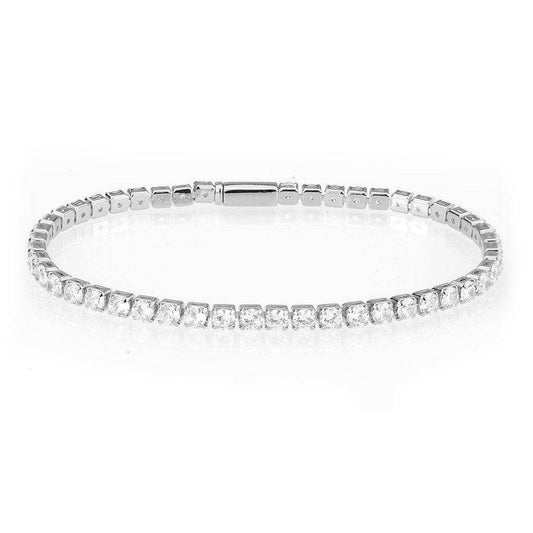 Alamode Rhodium Brass Bracelet with AAA Grade CZ in Clear - Alamode - Flyclothing LLC