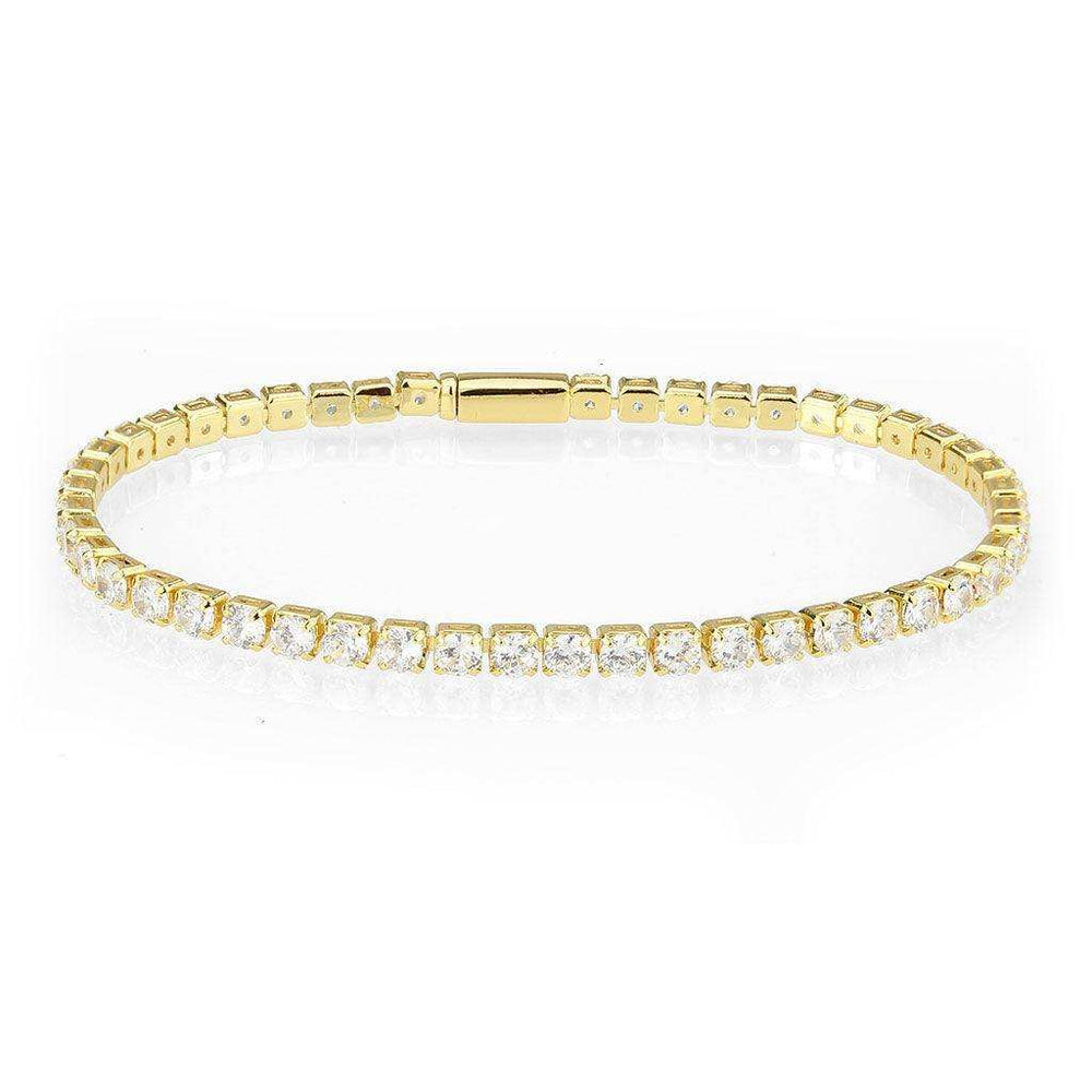 Alamode Gold Brass Bracelet with AAA Grade CZ in Clear - Alamode - Flyclothing LLC