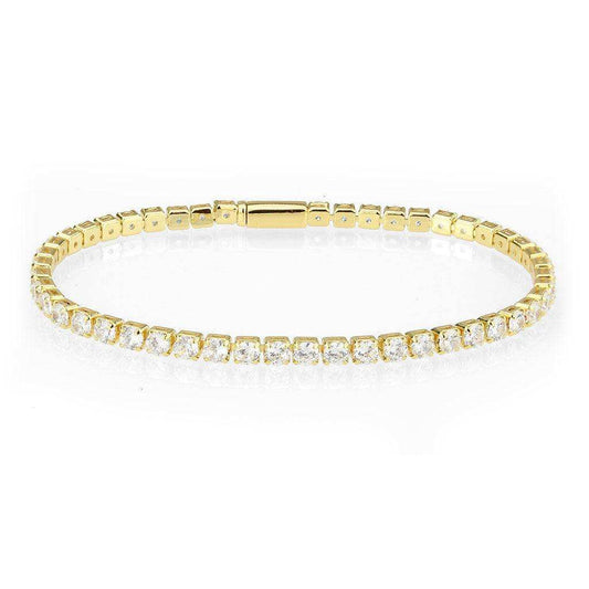 Alamode Gold Brass Bracelet with AAA Grade CZ in Clear - Alamode - Flyclothing LLC