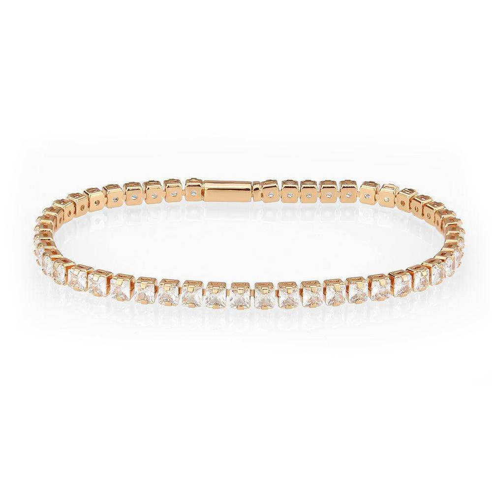 Alamode Rose Gold Brass Bracelet with AAA Grade CZ in Clear - Alamode - Flyclothing LLC